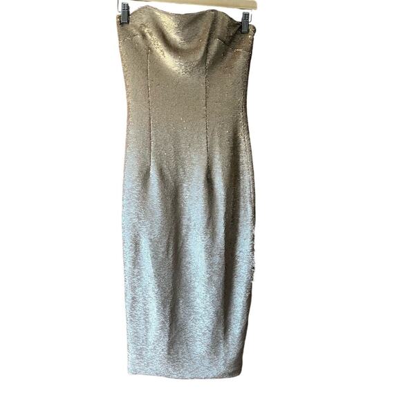 Black Halo Eve Women's Sequined Metallic Gold Strapless Mini Dress Size 0 - Picture 1 of 11
